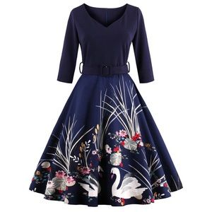 New swan dress rockabilly style fit & flare large